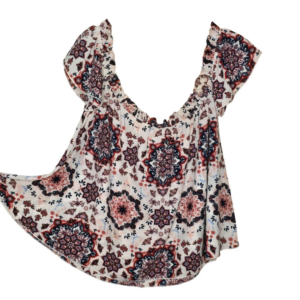 Love Spell Women's Floral Off-Shoulder Blouse Large Multicolored Ruffle Sleeve - Picture 6 of 8